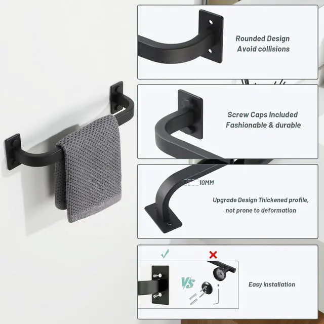 Alt view image 5 of 7 - Bathroom Towel Bar, 10 inch Towel Racks, Matte Black