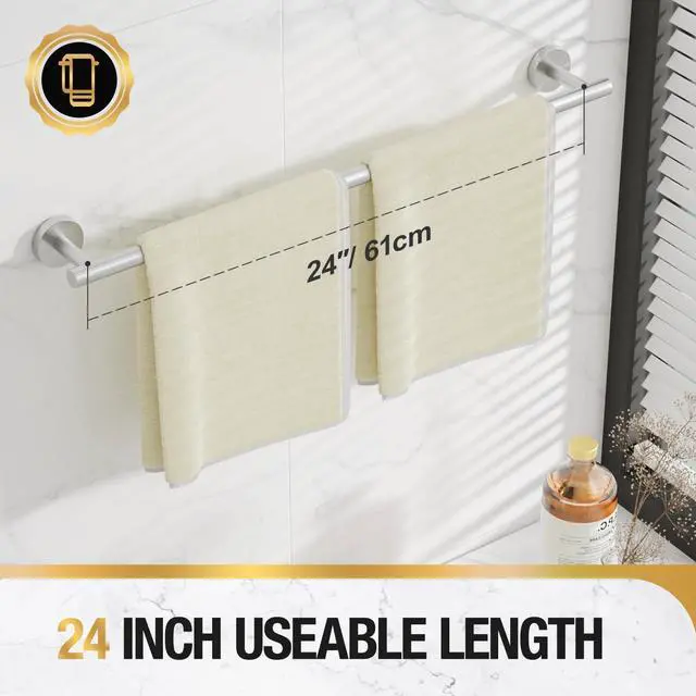 Alt view image 4 of 7 - Brushed Nickel 24 Inch Towel Bar for Bathroom, SUS304 Stainless Steel Bathroom Towel Rack Wall Mounted, Modern Home Decor Bath Towel Holder with Hardware Accessories (Total Length 25.7 Inch)