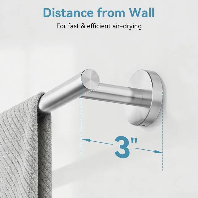 Alt view image 6 of 7 - Brushed Nickel Towel Bar, 24 Inch Towel Rack for Bathroom Wall-Mounted, SUS304 Stainless Steel, Total Length 26 Inch