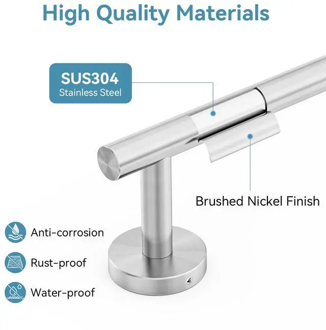 Alt view image 3 of 7 - Brushed Nickel Towel Bar, 24 Inch Towel Rack for Bathroom Wall-Mounted, SUS304 Stainless Steel, Total Length 26 Inch