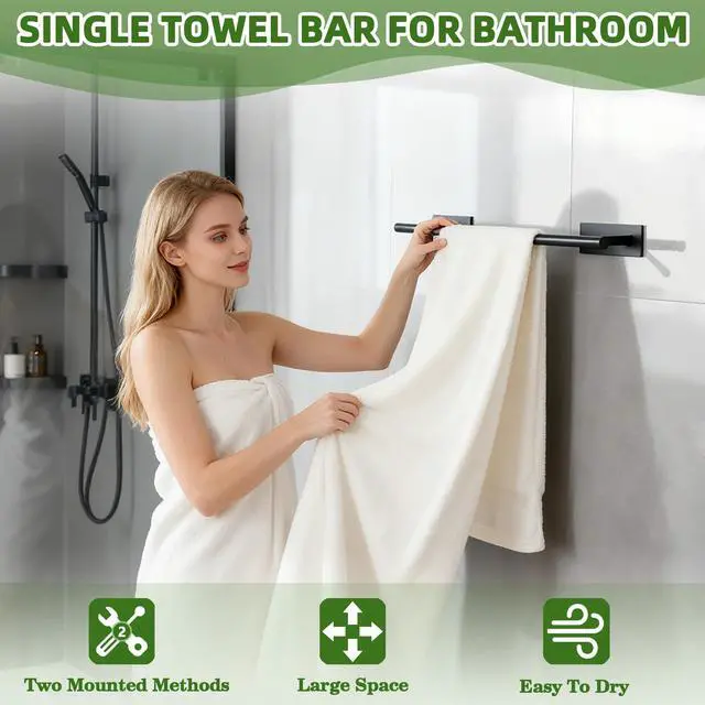 Alt view image 2 of 7 - Towel Bars for Bathroom,24'' Towel Holder Towel Racks for Bathroom,SUS304 Stainless Steel Bathroom Towel Holder Self-Adhesive or Wall Mounted Drilling,Matte Black Towel Hanger for Bathroom