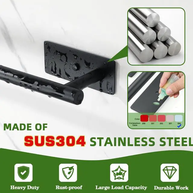 Alt view image 3 of 7 - Towel Bars for Bathroom,24'' Towel Holder Towel Racks for Bathroom,SUS304 Stainless Steel Bathroom Towel Holder Self-Adhesive or Wall Mounted Drilling,Matte Black Towel Hanger for Bathroom