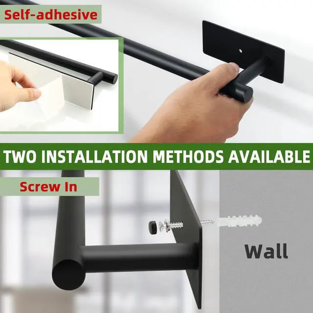 Alt view image 5 of 7 - Towel Bars for Bathroom,24'' Towel Holder Towel Racks for Bathroom,SUS304 Stainless Steel Bathroom Towel Holder Self-Adhesive or Wall Mounted Drilling,Matte Black Towel Hanger for Bathroom