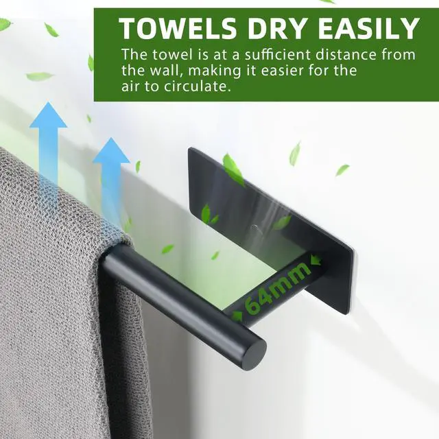 Alt view image 6 of 7 - Towel Bars for Bathroom,24'' Towel Holder Towel Racks for Bathroom,SUS304 Stainless Steel Bathroom Towel Holder Self-Adhesive or Wall Mounted Drilling,Matte Black Towel Hanger for Bathroom