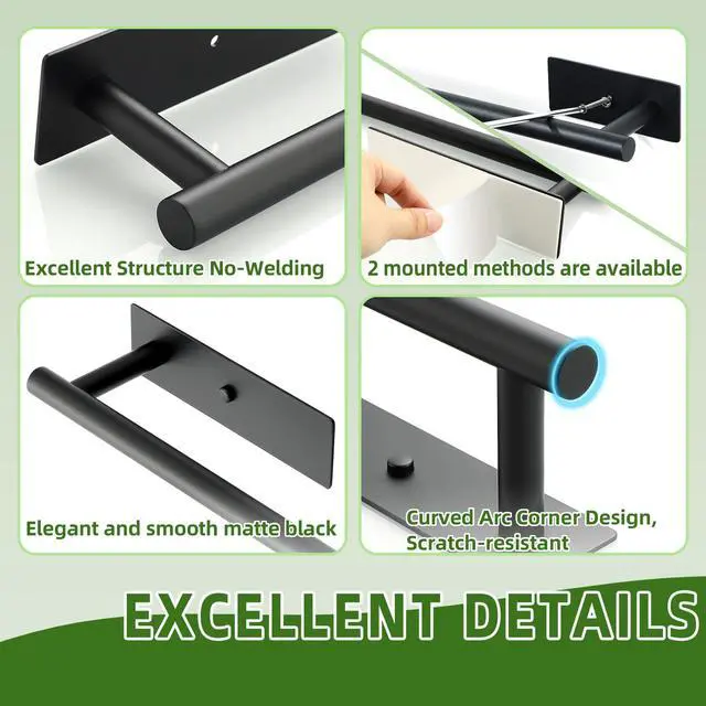 Alt view image 4 of 7 - Towel Bars for Bathroom,24'' Towel Holder Towel Racks for Bathroom,SUS304 Stainless Steel Bathroom Towel Holder Self-Adhesive or Wall Mounted Drilling,Matte Black Towel Hanger for Bathroom