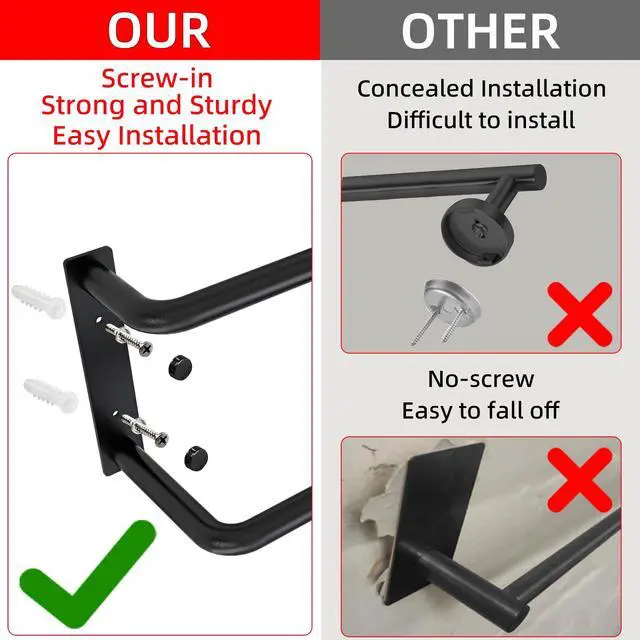 Alt view image 4 of 7 - 24 Inch Double Towel Bar, Towel Rack for Bathroom Wall Mounted, Stainless Steel Towel Holder, Double Towel Rod Towel Rail Hanger for Wall, Modern Home Decor Hand Towel Holder, Matte Black