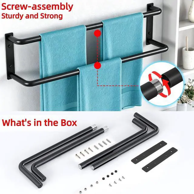 Alt view image 7 of 7 - 24 Inch Double Towel Bar, Towel Rack for Bathroom Wall Mounted, Stainless Steel Towel Holder, Double Towel Rod Towel Rail Hanger for Wall, Modern Home Decor Hand Towel Holder, Matte Black