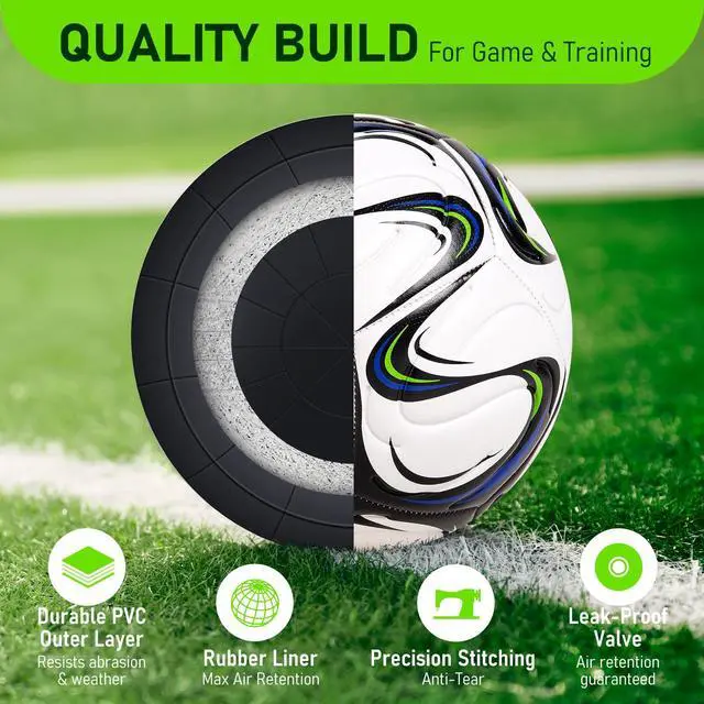 Alt view image 3 of 7 - Soccer Ball Size 5 with Pump, Official Size and Weight Long-Lasting Deflated Soccer Ball for Adults, Indoor Outdoor Training Practice Match Play Ball Game Sports Gifts for Players