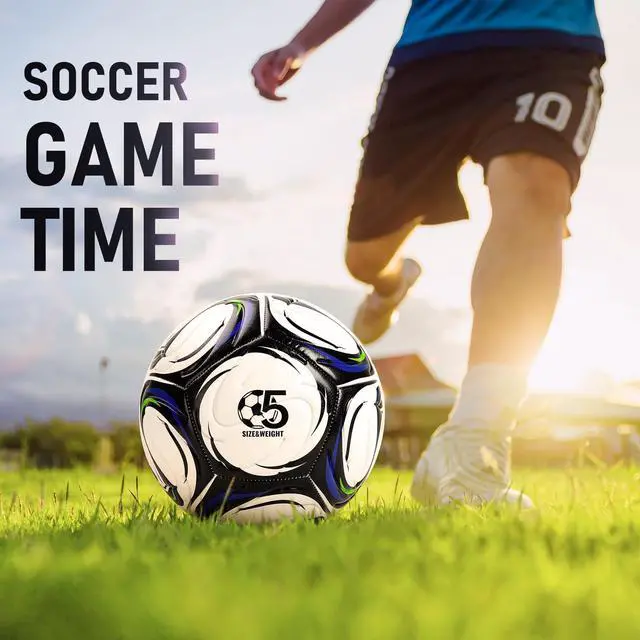 Alt view image 5 of 7 - Soccer Ball Size 5 with Pump, Official Size and Weight Long-Lasting Deflated Soccer Ball for Adults, Indoor Outdoor Training Practice Match Play Ball Game Sports Gifts for Players