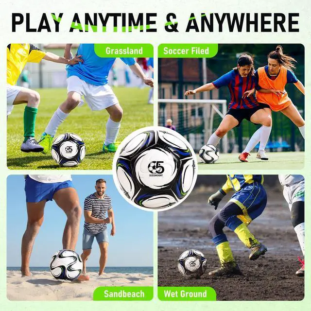 Alt view image 6 of 7 - Soccer Ball Size 5 with Pump, Official Size and Weight Long-Lasting Deflated Soccer Ball for Adults, Indoor Outdoor Training Practice Match Play Ball Game Sports Gifts for Players