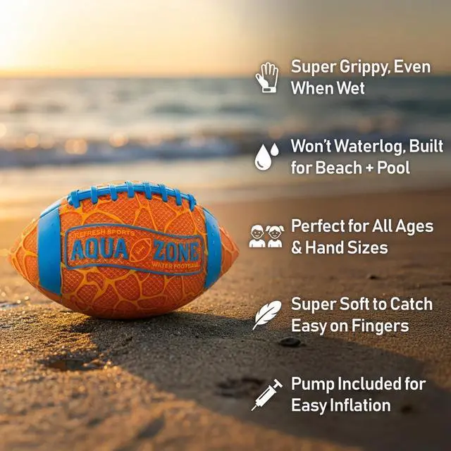 Alt view image 4 of 7 - Water Football for Beach & Pool - Best Beach Toys for Kids All Ages - Easy Grip & Soft to Catch Footballs - Fun Beach Games Sports Toy - Summer Gifts for Boys 5 6 7 8 9 10 11 12 + Year Old Boy & Girl