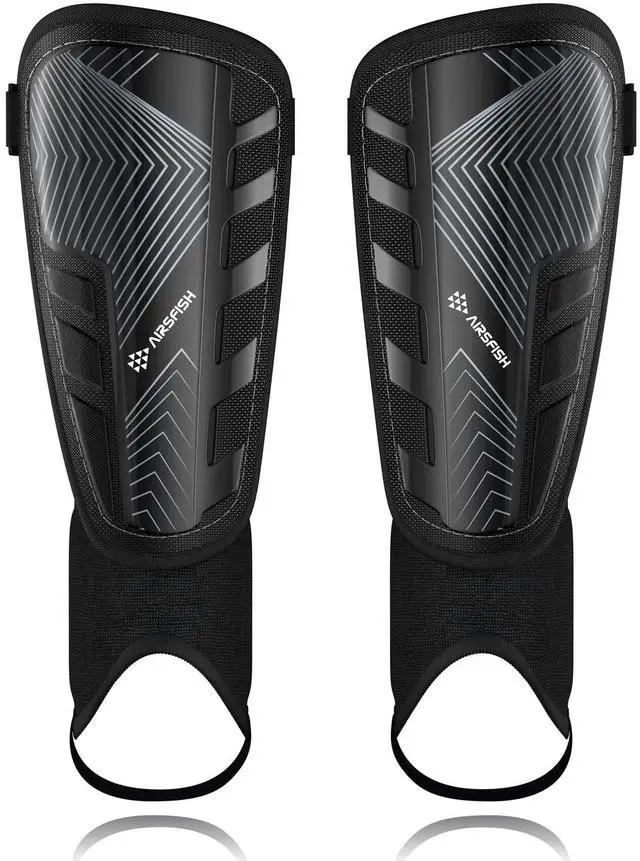 Main image of Upgraded Soccer Shin Guards Pads for Kids Youth Adults, CE Certified AirsFish Shin Guard Sleeves Protection Gear for Boys Girls Soccer Games EVA Cushion Reduce Shocks and Injuries (Medium, Black)