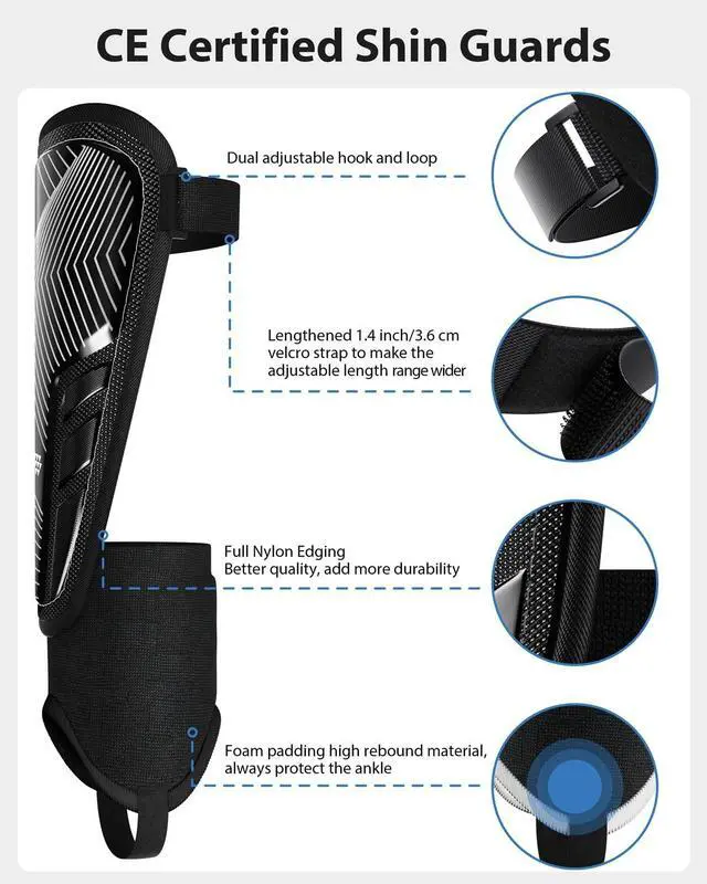 Alt view image 2 of 6 - Upgraded Soccer Shin Guards Pads for Kids Youth Adults, CE Certified AirsFish Shin Guard Sleeves Protection Gear for Boys Girls Soccer Games EVA Cushion Reduce Shocks and Injuries (Medium, Black)