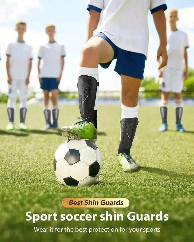 Alt view image 6 of 6 - Upgraded Soccer Shin Guards Pads for Kids Youth Adults, CE Certified AirsFish Shin Guard Sleeves Protection Gear for Boys Girls Soccer Games EVA Cushion Reduce Shocks and Injuries (Medium, Black)