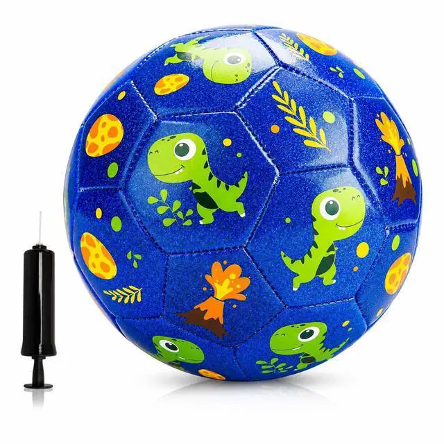 Main image of Toddler Soccer Ball Size 2 with Pump Deflated, Blue Dinosaur Cartoon Ball for Kids Boy Girl 2 3 4 5 Years Old Indoor Outdoor Soccer Game