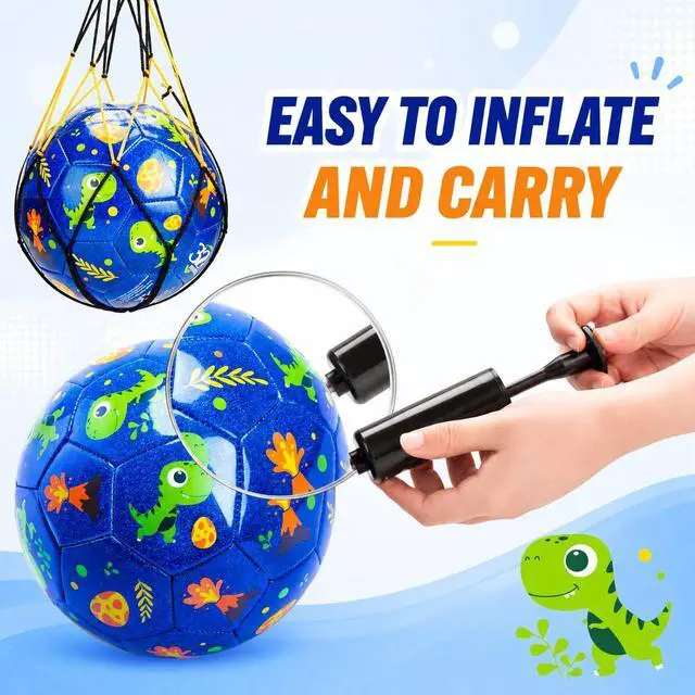Alt view image 4 of 7 - Toddler Soccer Ball Size 2 with Pump Deflated, Blue Dinosaur Cartoon Ball for Kids Boy Girl 2 3 4 5 Years Old Indoor Outdoor Soccer Game