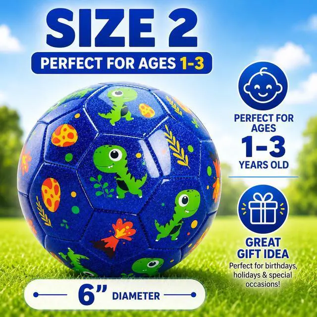 Alt view image 3 of 7 - Toddler Soccer Ball Size 2 with Pump Deflated, Blue Dinosaur Cartoon Ball for Kids Boy Girl 2 3 4 5 Years Old Indoor Outdoor Soccer Game