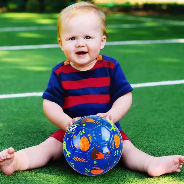 Alt view image 7 of 7 - Toddler Soccer Ball Size 2 with Pump Deflated, Blue Dinosaur Cartoon Ball for Kids Boy Girl 2 3 4 5 Years Old Indoor Outdoor Soccer Game