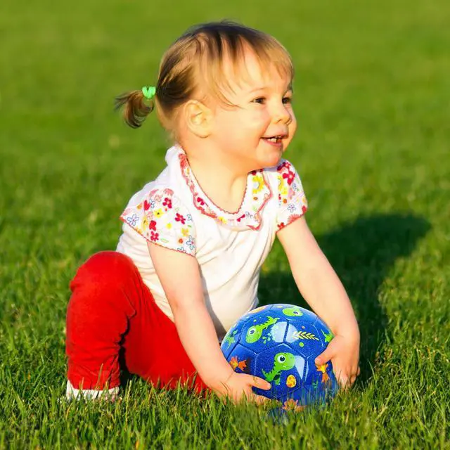 Alt view image 6 of 7 - Toddler Soccer Ball Size 2 with Pump Deflated, Blue Dinosaur Cartoon Ball for Kids Boy Girl 2 3 4 5 Years Old Indoor Outdoor Soccer Game