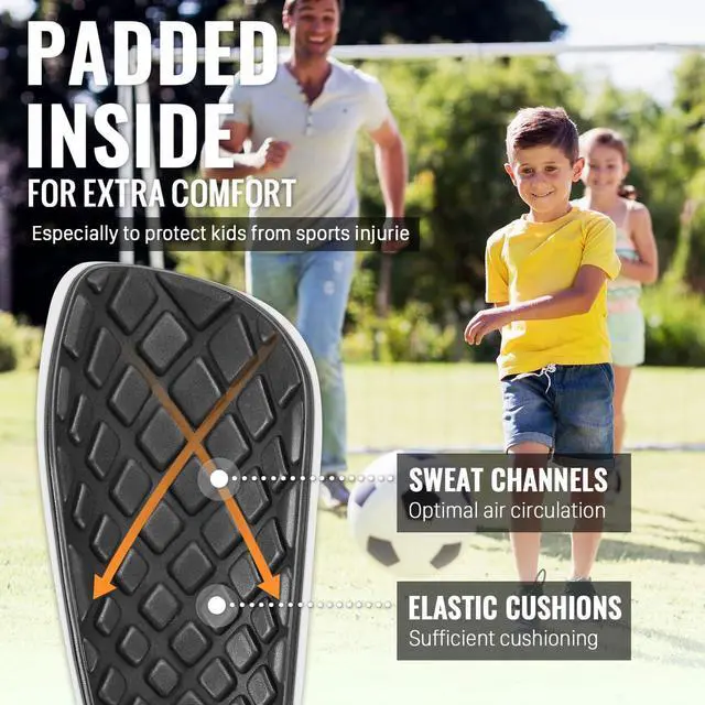 Alt view image 3 of 6 - Soccer Shin Guards for Boys incl. Sleeves with Optimized Insert Pocket - Protective Soccer Equipment for Kids Girls (Black M)