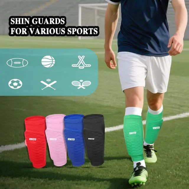 Alt view image 4 of 6 - Soccer Shin Guards for Kids Youth Adult, Shin Defender Shin Guards with Honeycomb, Lightweight Shin Guard Sleeves, Shin Pads for Football Baseball Boxing MTB