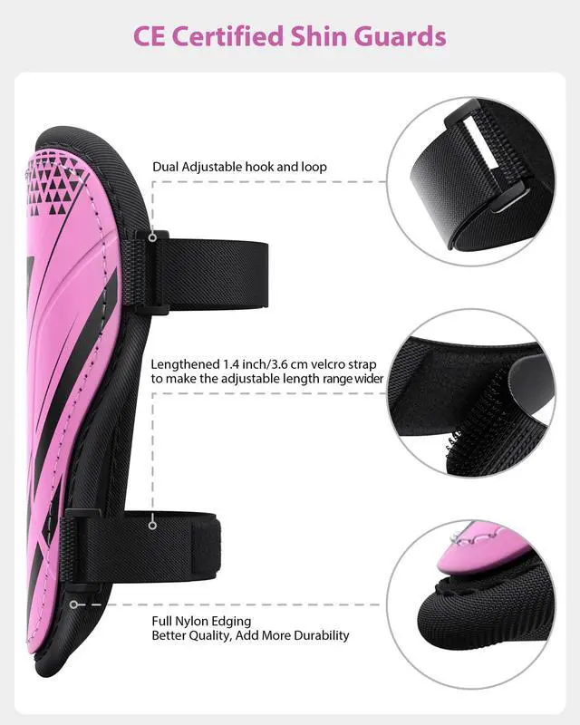 Alt view image 2 of 5 - Shin Guards Soccer Kids Youth, CE Certified Airsfish Shin Pads Protection Gear for 2-18 Years Old Boys Girls Teenagers High Impact Resistant Breathable Comfortable 1 Pair 4 Sizes (X-Small, Pink)