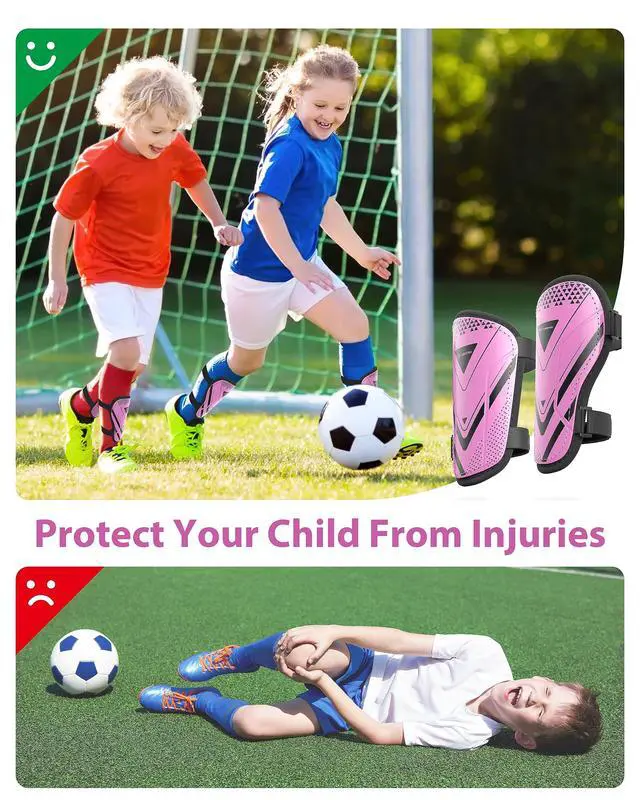 Alt view image 3 of 5 - Shin Guards Soccer Kids Youth, CE Certified Airsfish Shin Pads Protection Gear for 2-18 Years Old Boys Girls Teenagers High Impact Resistant Breathable Comfortable 1 Pair 4 Sizes (X-Small, Pink)