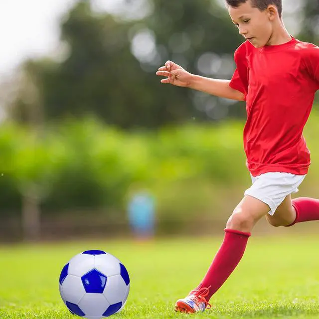 Alt view image 3 of 7 - Soccer Ball Size 3 White Blue Outdoor and Indoor School Sports Activity Anti-Explosion Classic Design Suitable for Kids Toddler Boy Gift Training Practice