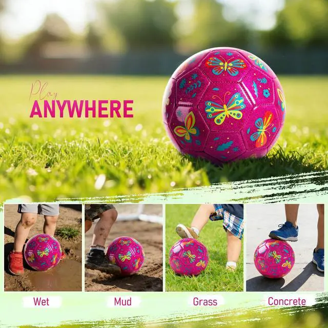 Alt view image 5 of 7 - Size 3 Soccer Ball Girls, Pink Kids Soccer Ball, Outdoor Activity for Toddlers Age 3-6, Christmas Birthday Present for Boys Pink Butterfly