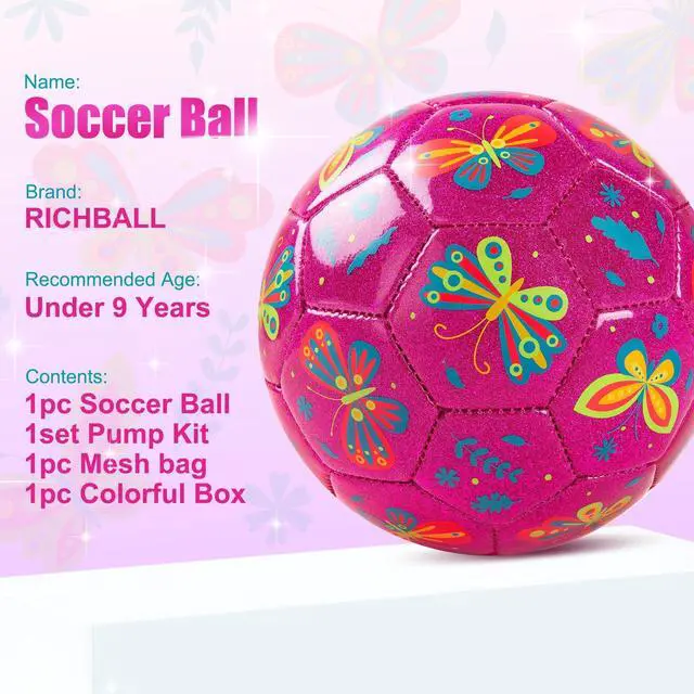 Alt view image 2 of 7 - Size 3 Soccer Ball Girls, Pink Kids Soccer Ball, Outdoor Activity for Toddlers Age 3-6, Christmas Birthday Present for Boys Pink Butterfly