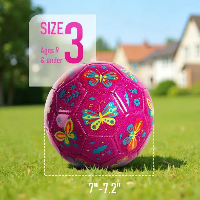 Alt view image 3 of 7 - Size 3 Soccer Ball Girls, Pink Kids Soccer Ball, Outdoor Activity for Toddlers Age 3-6, Christmas Birthday Present for Boys Pink Butterfly