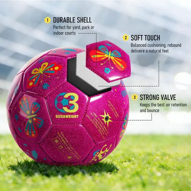 Alt view image 4 of 7 - Size 3 Soccer Ball Girls, Pink Kids Soccer Ball, Outdoor Activity for Toddlers Age 3-6, Christmas Birthday Present for Boys Pink Butterfly
