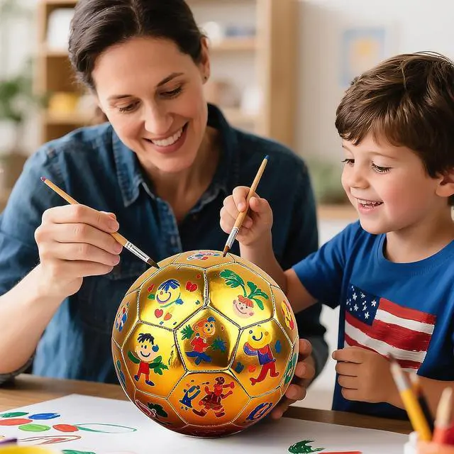 Alt view image 3 of 7 - Soccer Ball Size 3 4 5 DIY Craft Boys Girls Adults Birthday Gift with Pump Needle Training Practice Yellow Golden Ball