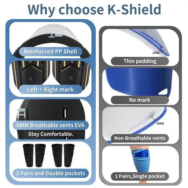 Alt view image 2 of 6 - Soccer Shin Guards for Kids Youth Adults, Protective Football Shin Pads 2 Sock Sleeves, Breathable Vents Lightweight Calf Guards for Boys Girls Men Women (M:4'7"-5'3")