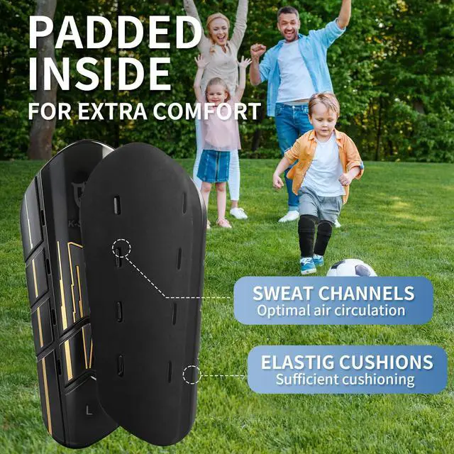 Alt view image 5 of 6 - Soccer Shin Guards for Kids Youth Adults, Protective Football Shin Pads 2 Sock Sleeves, Breathable Vents Lightweight Calf Guards for Boys Girls Men Women (M:4'7"-5'3")