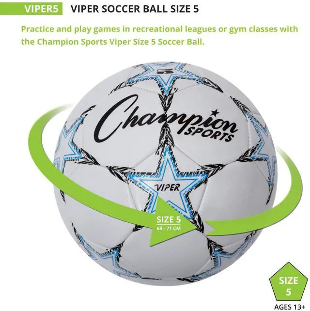 Alt view image 2 of 6 - Viper Soccer Ball, Size 5 Soft Touch TPU Cover, Airlock Bladder Ages 12 & Up Blue/Black/White