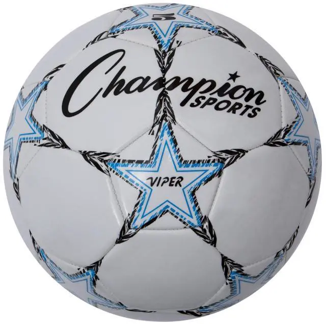 Main image of Viper Soccer Ball, Size 5 Soft Touch TPU Cover, Airlock Bladder Ages 12 & Up Blue/Black/White