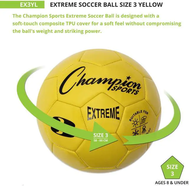 Alt view image 3 of 4 - Extreme Series Soccer Ball, Size 3 - Youth League, All Weather, Soft Touch, Maximum Air Retention - Kick Balls for Kids Under 8 - Competitive and Recreational Futbol Games, Yellow