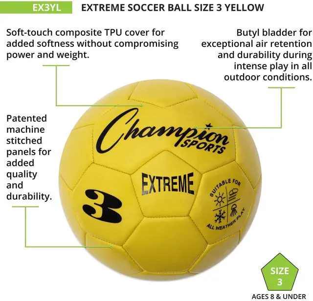 Alt view image 4 of 4 - Extreme Series Soccer Ball, Size 3 - Youth League, All Weather, Soft Touch, Maximum Air Retention - Kick Balls for Kids Under 8 - Competitive and Recreational Futbol Games, Yellow