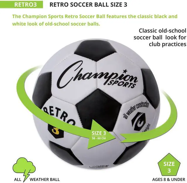 Alt view image 3 of 7 - Retro Soccer Ball, Size 3 Black/White