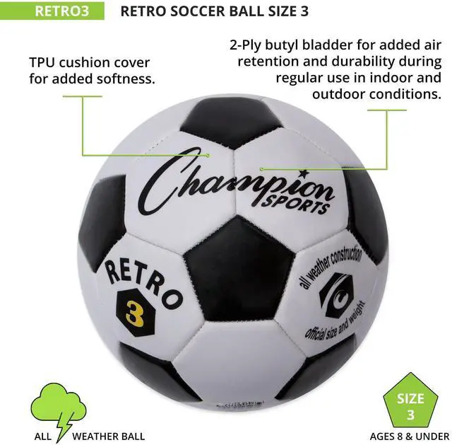 Alt view image 4 of 7 - Retro Soccer Ball, Size 3 Black/White