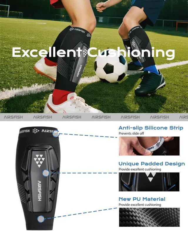 Alt view image 3 of 7 - Soccer Shin Guards Kids Youth, Ski Shin Protector for Boys Girls Men Women, Shin Pads Defender, Lightweight Calf Protective Gear, Breathable Canilleras de Futbol para Niños