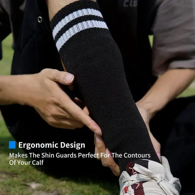 Alt view image 6 of 6 - Toddler Kids Youth Soccer Shin Guards and Socks for Boys & Girls (Age 3-5,6-8,8-12,10-14) | Lightweight Breathable Shin Pads & Soccer Socks Combo for Football Games & Training