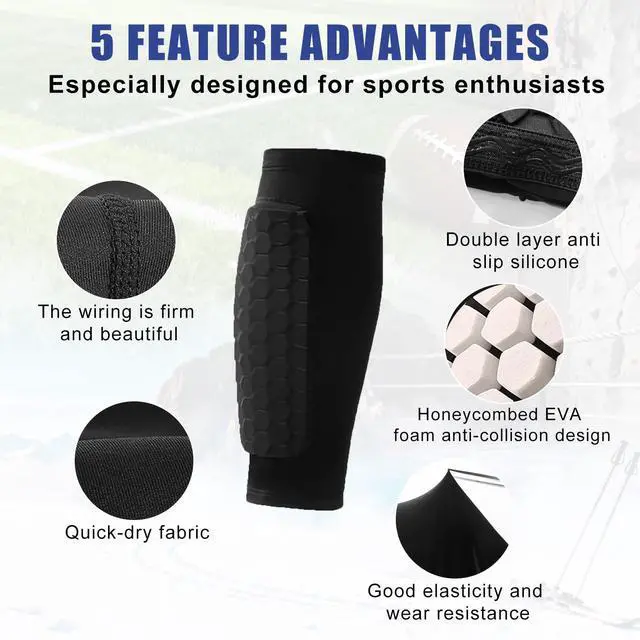 Alt view image 2 of 6 - 2 Pairs Soccer Shin Guards for Kids Youth Adult,Shin Guards Soccer Calf Compression Sleeve with Honeycomb Pads,Lightweight Shin Protector Support for Baseball MTB FootballBoys Girls Protective Gear