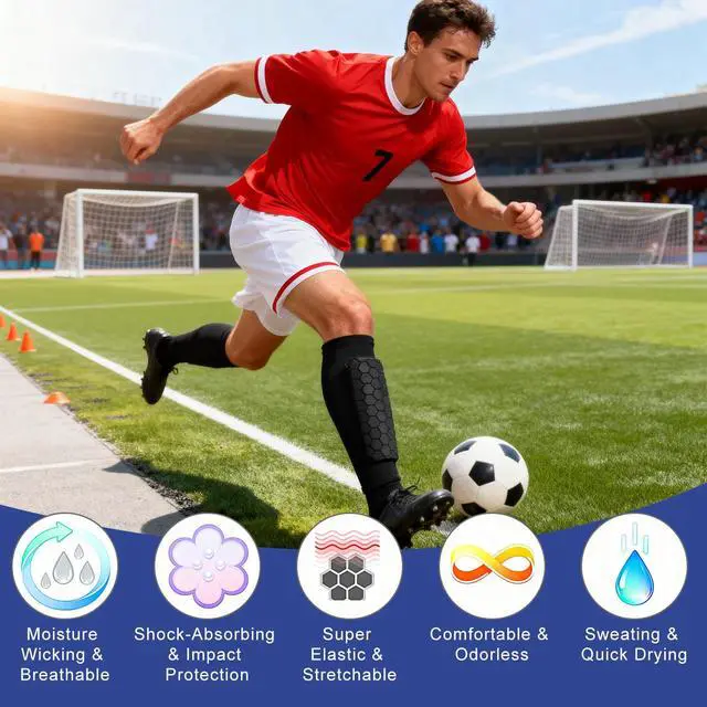 Alt view image 3 of 6 - 2 Pairs Soccer Shin Guards for Kids Youth Adult,Shin Guards Soccer Calf Compression Sleeve with Honeycomb Pads,Lightweight Shin Protector Support for Baseball MTB FootballBoys Girls Protective Gear