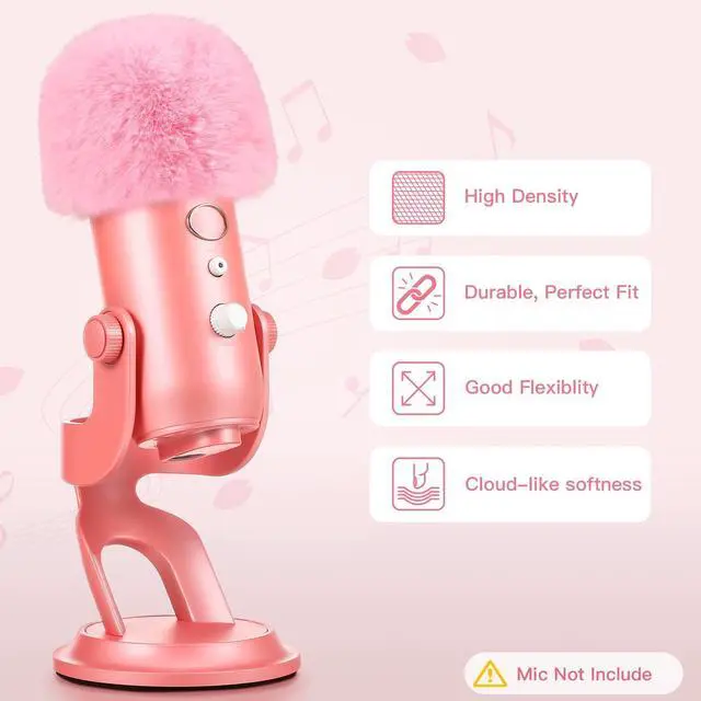 Alt view image 2 of 7 - Blue Yeti Pop Filter, Furry Microphone Windscreen Foam Cover for Yeti, Yeti X, Yeti Nano, Yeti Pro, ZealSound K66, AM8, SoloCast, Razer Seiren Mini & More USB Mics for Podcasting, Pink
