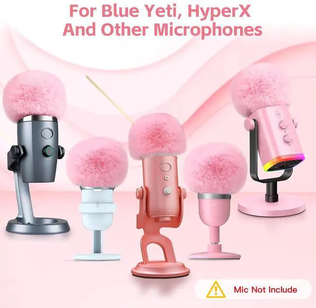 Alt view image 5 of 7 - Blue Yeti Pop Filter, Furry Microphone Windscreen Foam Cover for Yeti, Yeti X, Yeti Nano, Yeti Pro, ZealSound K66, AM8, SoloCast, Razer Seiren Mini & More USB Mics for Podcasting, Pink