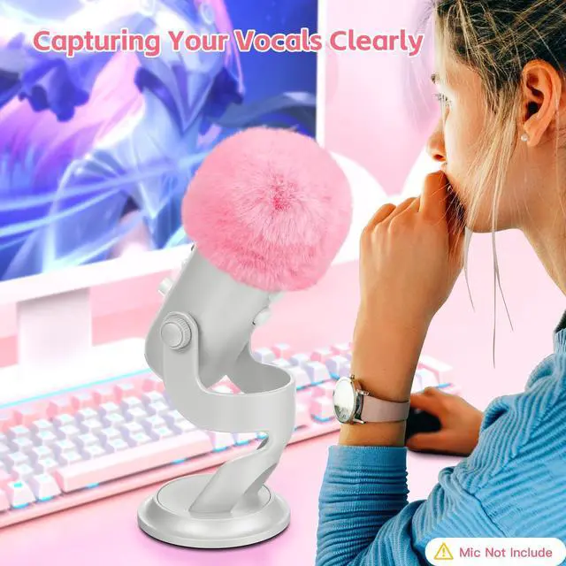 Alt view image 7 of 7 - Blue Yeti Pop Filter, Furry Microphone Windscreen Foam Cover for Yeti, Yeti X, Yeti Nano, Yeti Pro, ZealSound K66, AM8, SoloCast, Razer Seiren Mini & More USB Mics for Podcasting, Pink