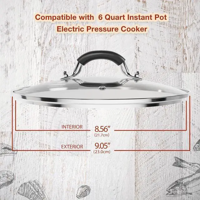 Alt view image 3 of 7 - 9.1 Inch Tempered Glass Lid for Instant Pot 5/6 Quart, Universal Pot Cover for Electric Pressure Cooker with Heat-resistant Handle Knob