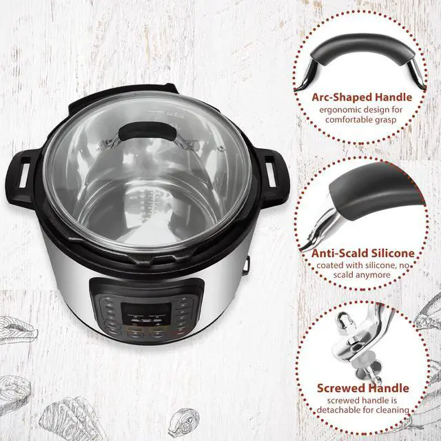 Alt view image 5 of 7 - 9.1 Inch Tempered Glass Lid for Instant Pot 5/6 Quart, Universal Pot Cover for Electric Pressure Cooker with Heat-resistant Handle Knob